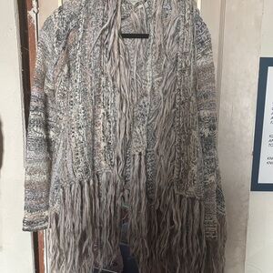 Free People Textured Knit Cardigan in Gray and Cream